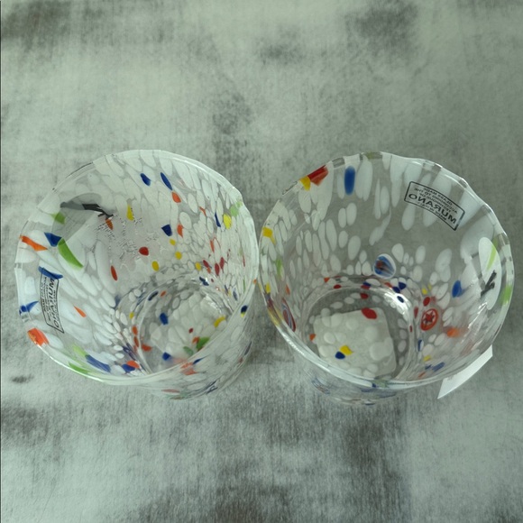 2 Glasses Murano Technique Confetti Drink Glass Tumblers White Blue Red Italy - Picture 9 of 11